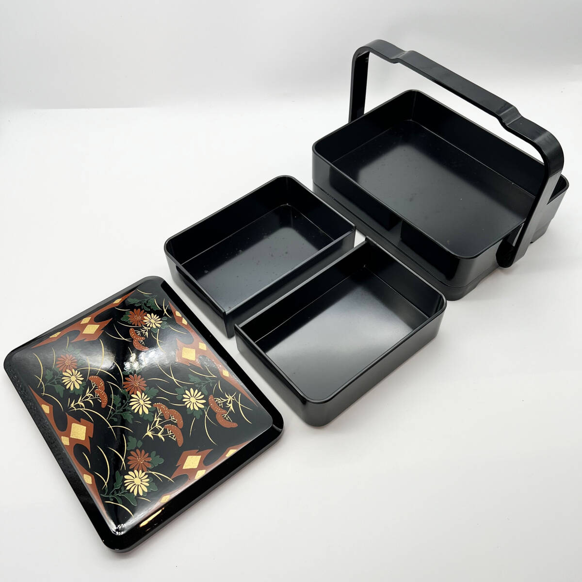 【美品】手提げ重箱 二段 プラスティック 重箱 伝統工芸 工芸品 箱付き 昭和レトロの画像4