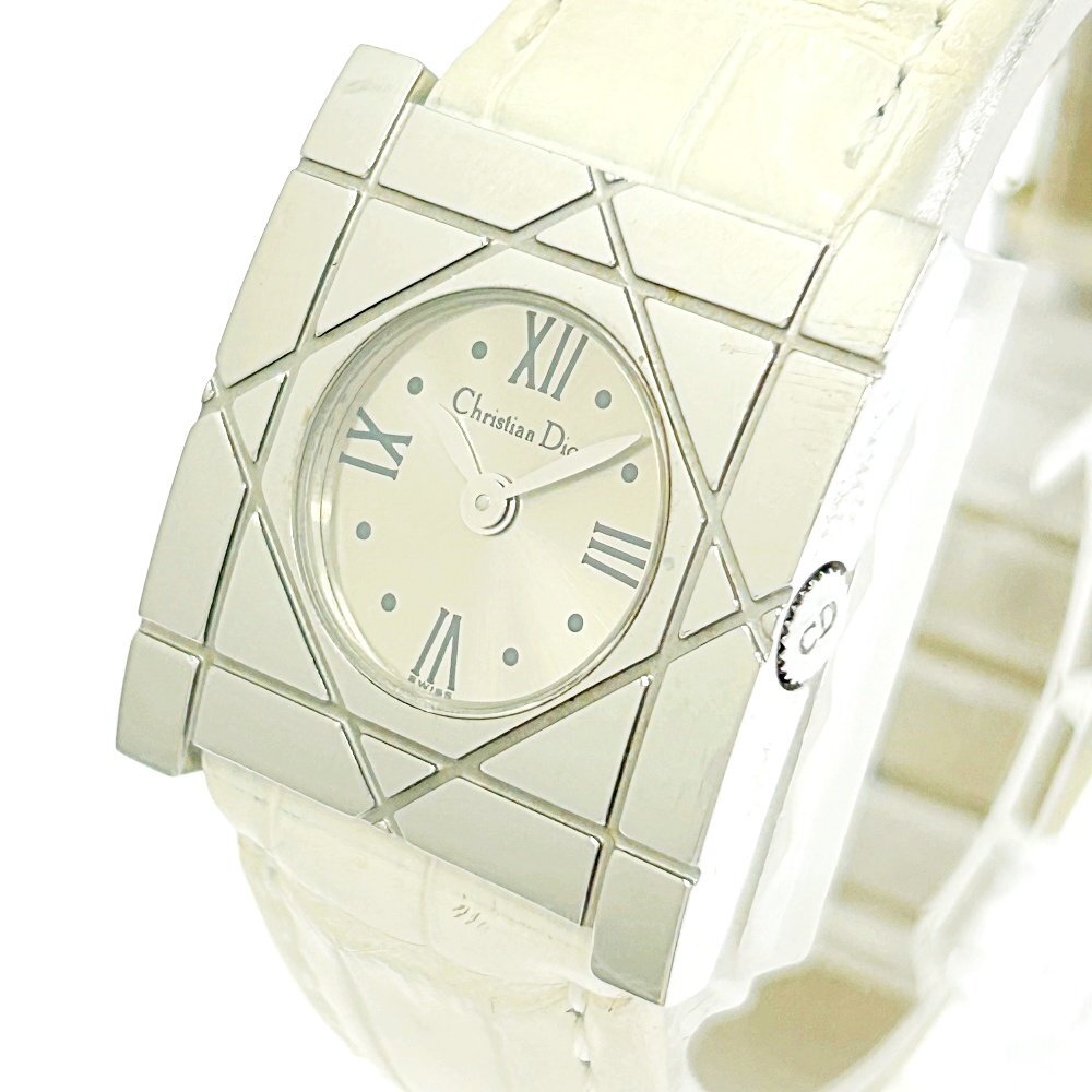 【1円スタート】Christian Dior クリスチャンディオール D82-100 クールカレ SS シルバー文字盤 QZ レディース腕時計 ジャンク 260529_画像1