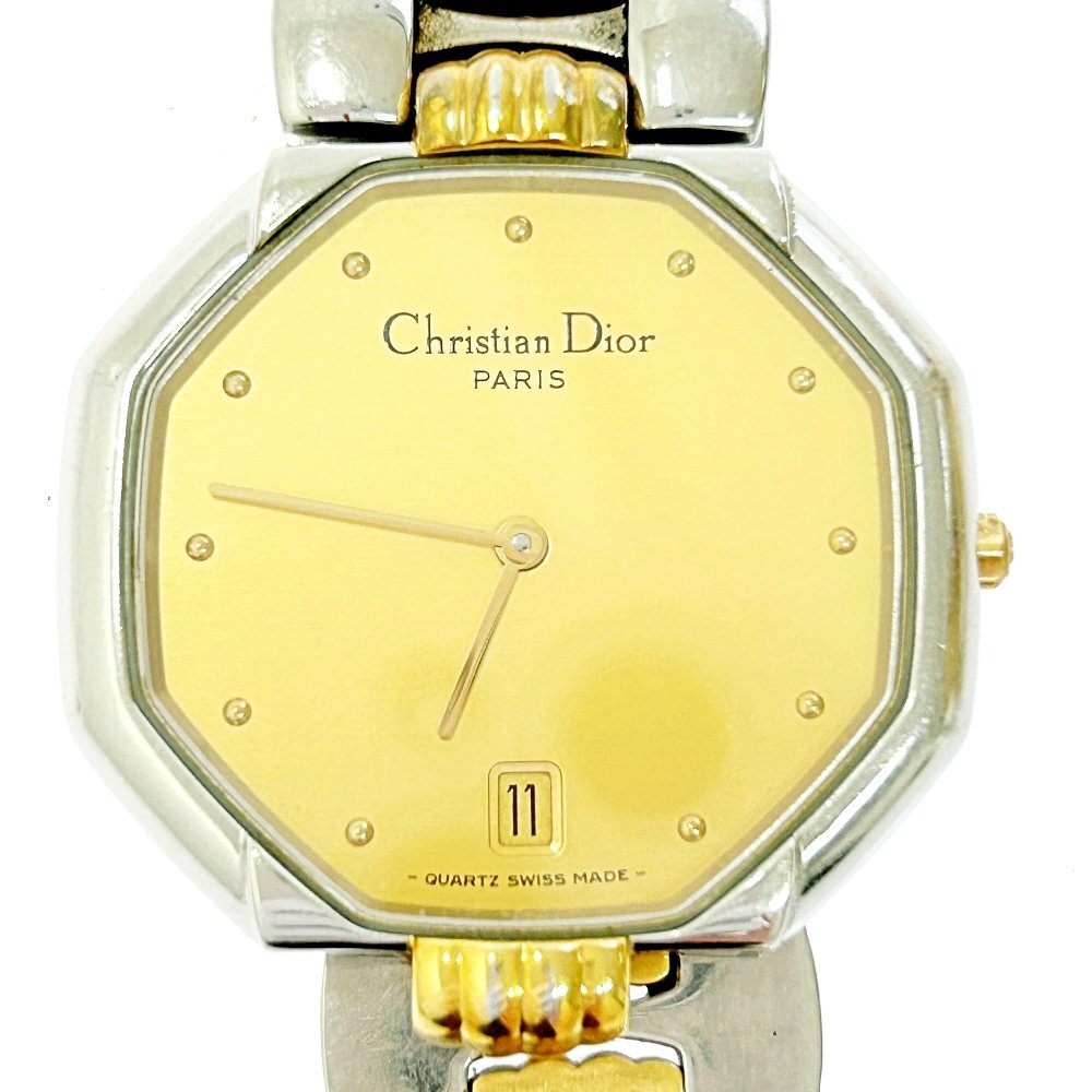 【1円スタート】【訳あり品】Christian Dior クリスチャンディオール D45-204 SS×GP ゴールド文字盤 クオーツ ボーイズ腕時計 263055_画像1