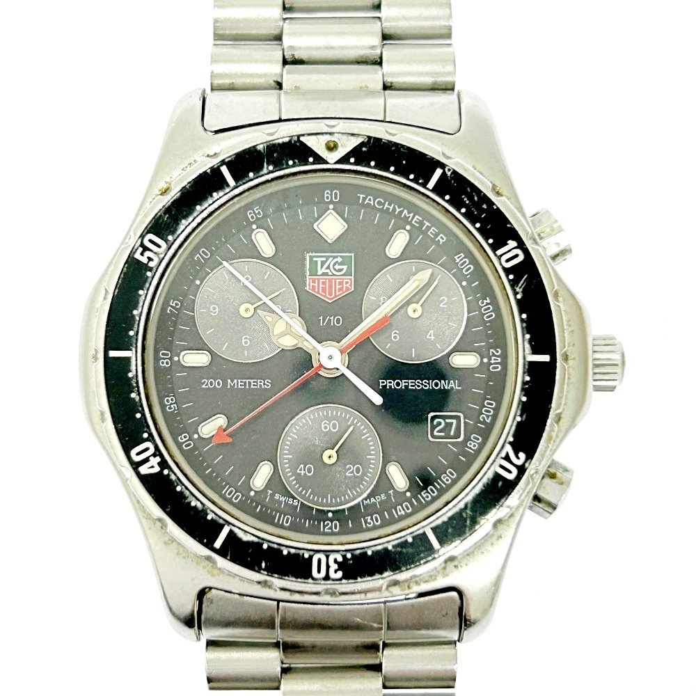 【1円スタート】【訳あり品】TAG HEUER タグホイヤー CE1112 プロフェッショナル SS ブラック文字盤 クオーツ メンズ腕時計 263163