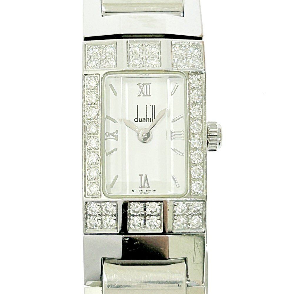 [1 иен старт ]Dunhill Dunhill 8016 бриллиантовая оправа не пропускающее стекло квадратное SS белый циферблат кварц женские наручные часы 266235