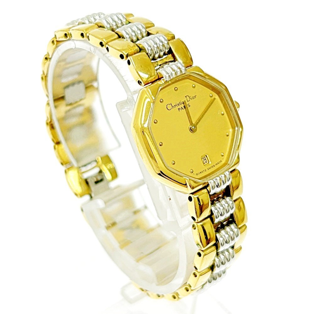 【1円スタート】Christian Dior クリスチャンディオール 48.133 オクタゴン SS×GP クオーツ レディース腕時計 ジャンク 266311の画像3