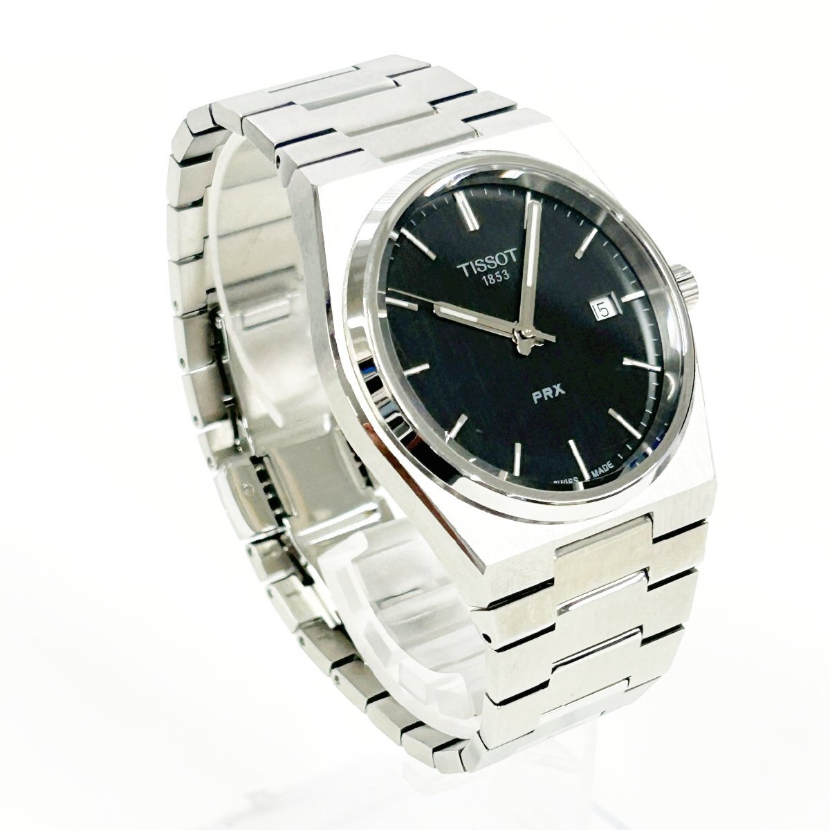 【1円スタート】【箱付き】TISSOT ティソ T137410A PRX SS ブラック文字盤 クオーツ メンズ腕時計 262936の画像3