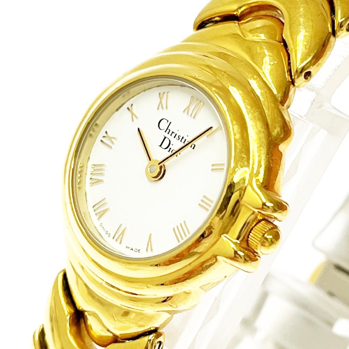 【1円スタート】Christian Dior クリスチャンディオール 3014 GP ホワイト文字盤 クオーツ レディース腕時計 ジャンク 266686の画像2