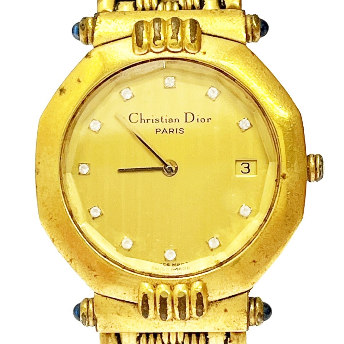 【1円スタート】Christian Dior クリスチャンディオール D63-151 オクタゴン GP ゴールド文字盤 クオーツ ボーイズ腕時計 ジャンク 266542_画像1