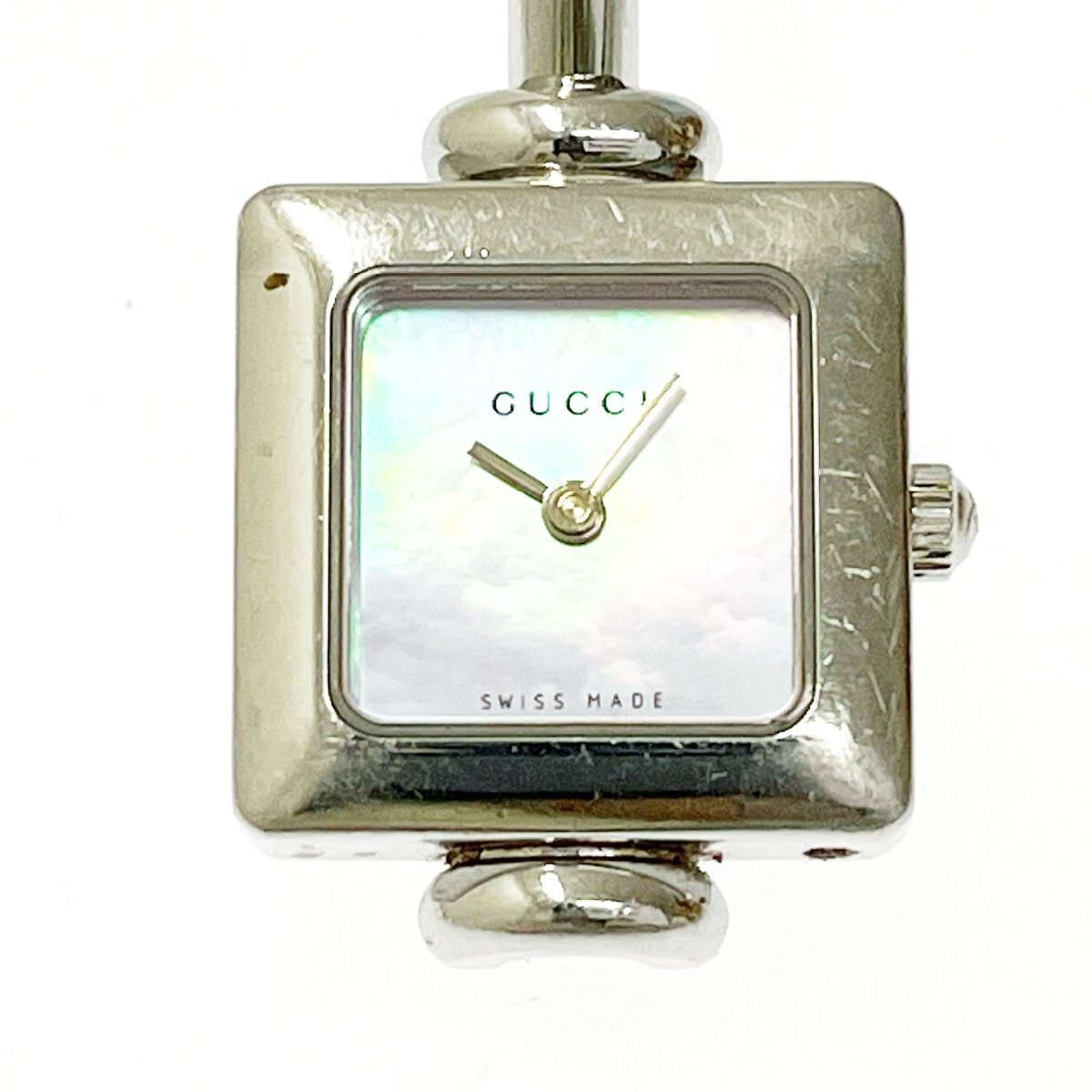 【1円スタート】GUCCI グッチ 1900L バングル SS スクエアフェイス ピンクシェル文字盤 クオーツ レディース腕時計 ジャンク 266370_画像1