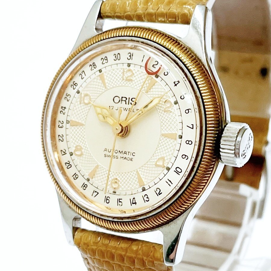 【1円スタート】ORIS オリス 7400B ポインターデイト 17石 裏スケ SS シルバー文字盤 自動巻き ボーイズ腕時計 260469の画像2