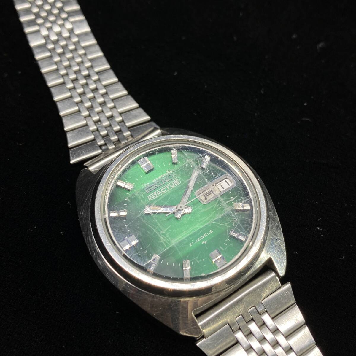 1円～ 6T50290324 SEIKO セイコー 5ACTUS ファイブ アクタス カットガラス 社外ベルト 7019-7350 AT 自動巻き SS メンズ 腕時計 稼働OKの画像8