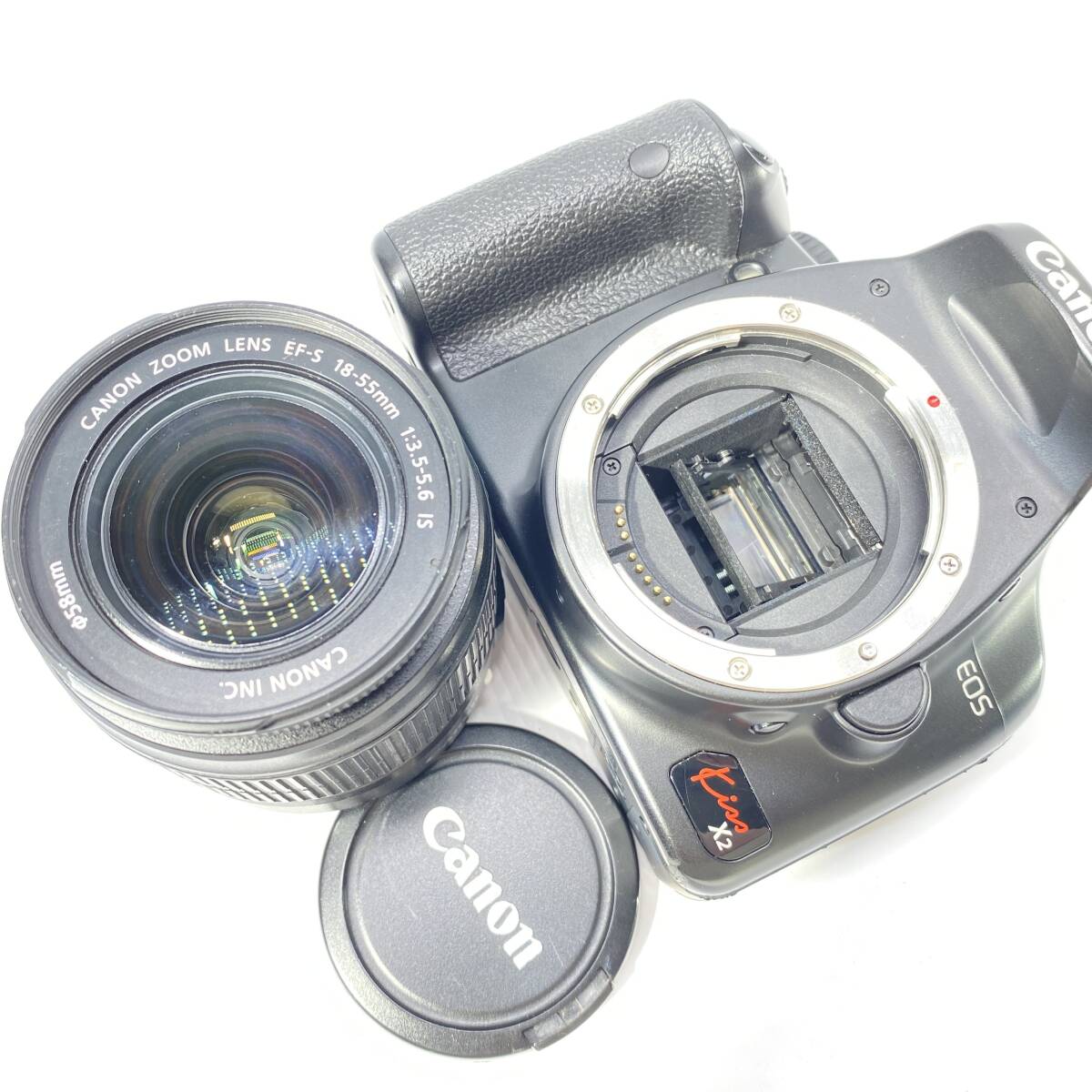 1円～ 6T30570424 Canon キヤノン デジタルカメラ EOS Kiss X2 DS126181 ZOOM LENS EF-S 18-55mm 1:3.5-5.6 IS 通電確認 動作未確認