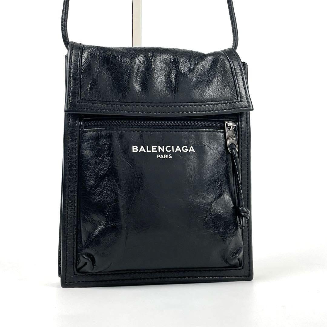 [ прекрасный товар ]BALENCIAGA Balenciaga сумка на плечо Explorer наклонный ..sakoshu серебряный металлические принадлежности кожа чёрный черный для мужчин и женщин 