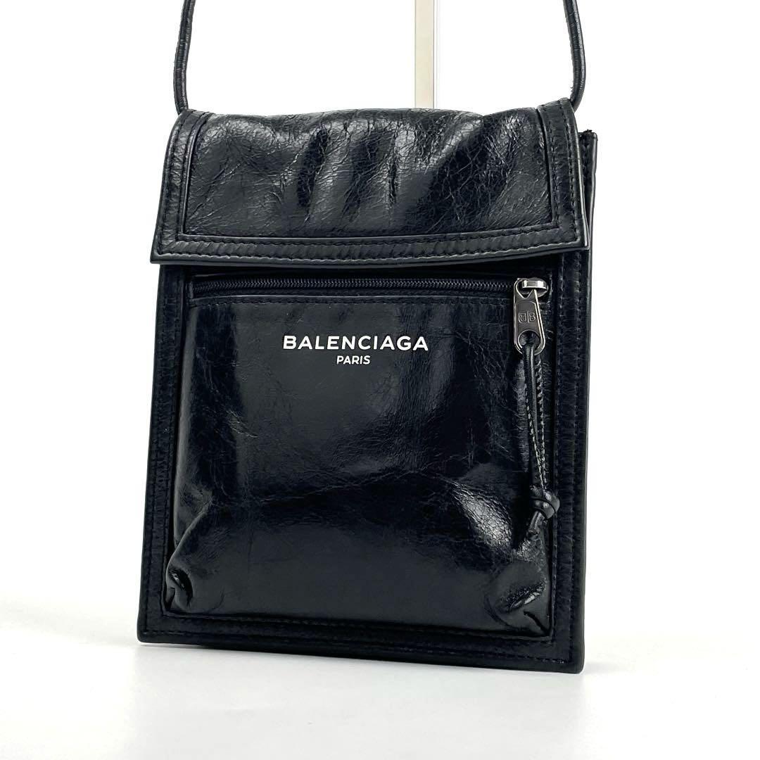 [ прекрасный товар ]BALENCIAGA Balenciaga сумка на плечо Explorer наклонный ..sakoshu серебряный металлические принадлежности кожа чёрный черный для мужчин и женщин 
