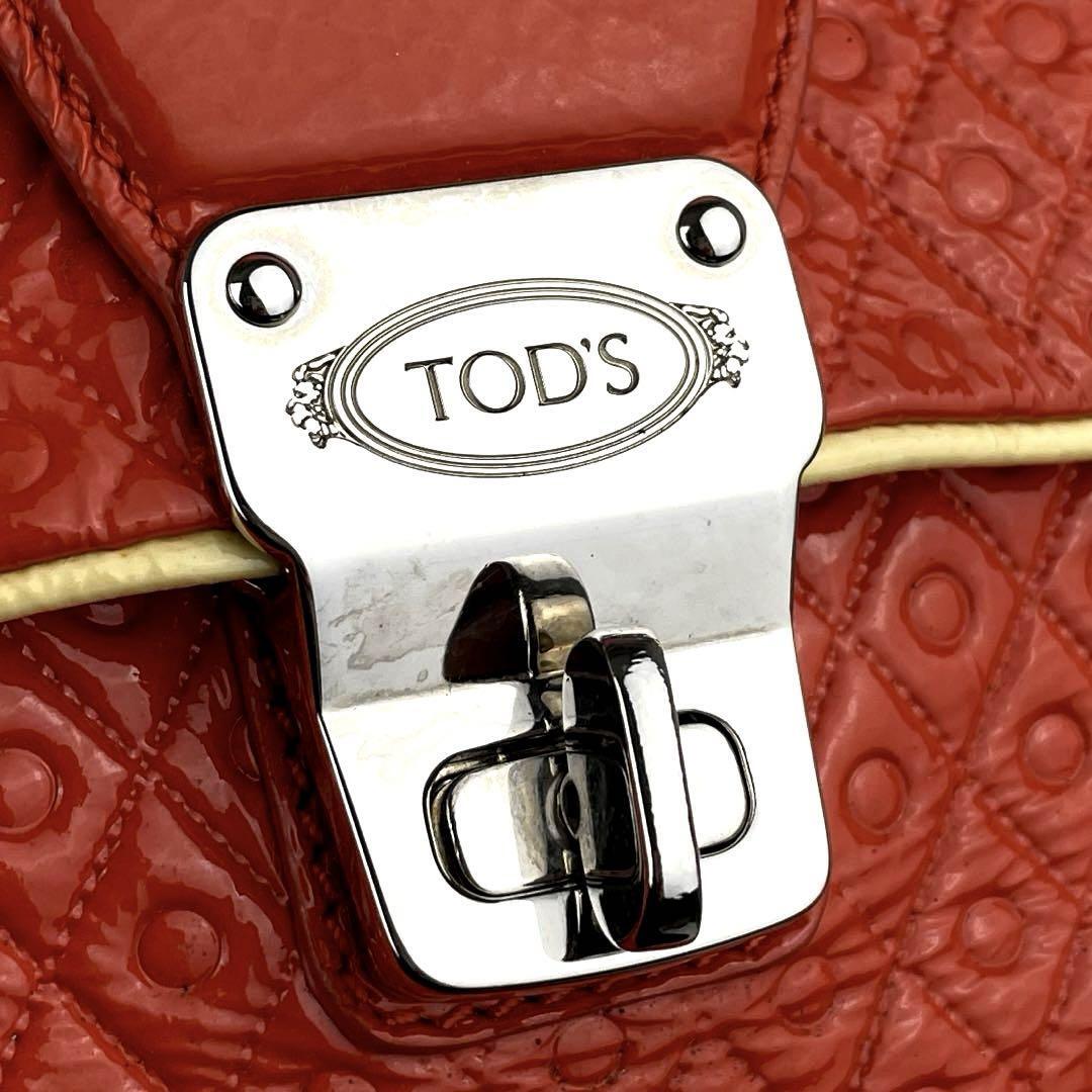 【美品】TOD'S トッズ ワンショルダー シグネチャー チェーン シルバー金具 ターンロック ショルダーバッグ 肩掛け レザー オレンジ_画像3