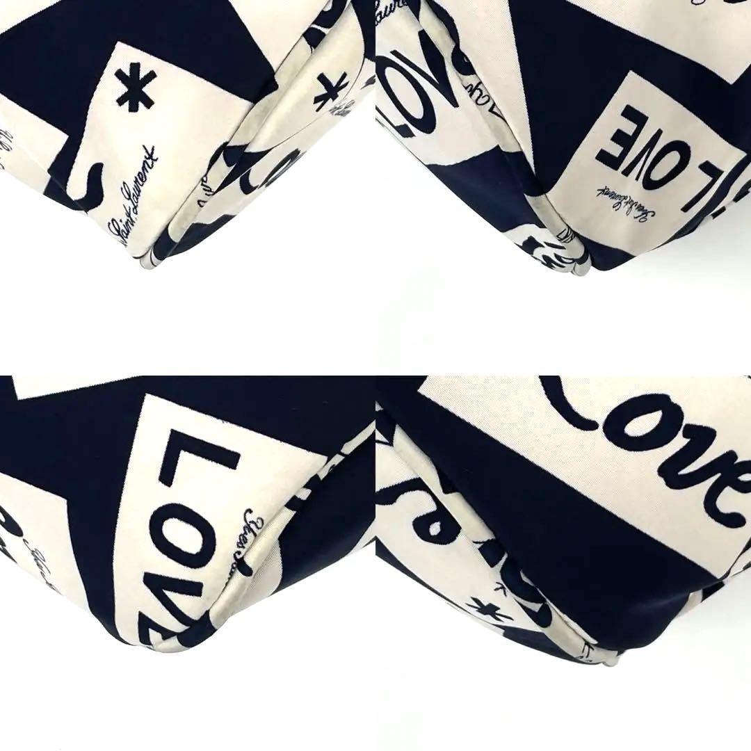 【美品】Yves Saint Laurent イヴサンローラン LOVE トート ロゴ 総柄 巾着 ハンドバッグ トートバッグ ゴールド金具 キャンバス 白 黒_画像6
