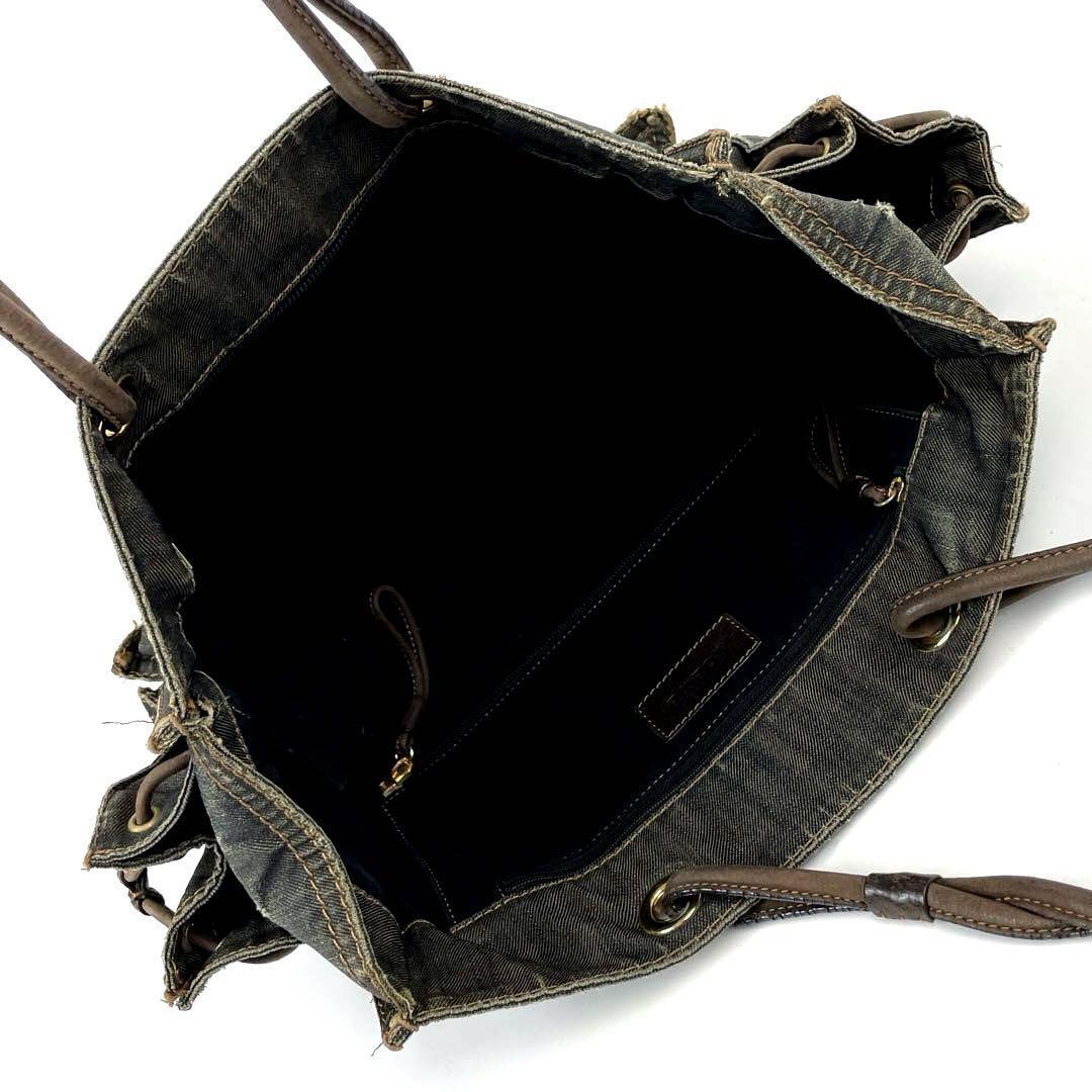 1 иен ~* популярный *LOEWE Loewe shopa- большая сумка дыра грамм плечо .. one сумка на плечо кожа Denim ожоги чай цвет темно-коричневый для мужчин и женщин 