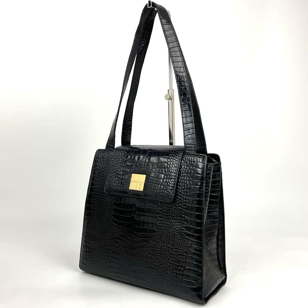 [ beautiful goods ]Yves Saint Laurent Yves Saint-Laurent tote bag YSLka Sandra Gold metal fittings shoulder .. black ko type pushed . leather black black 