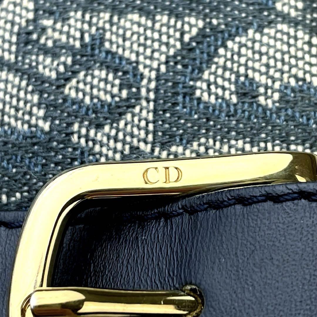 【美品】Christian Dior ディオール ショルダーバッグ トロッター 総柄 ゴールド金具 ベルト 斜め掛け レザー キャンバス 紺色 ネイビー_画像3