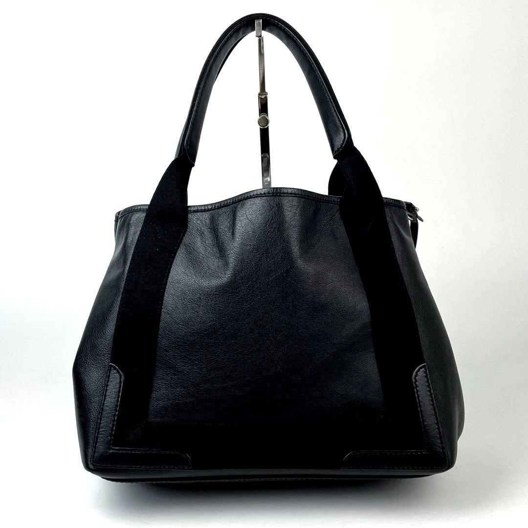  прекрасный товар *BALENCIAGA Balenciaga темно-синий бегемот sS большая сумка Logo перфорирование ручная сумочка рука .. кожа чёрный черный для мужчин и женщин 