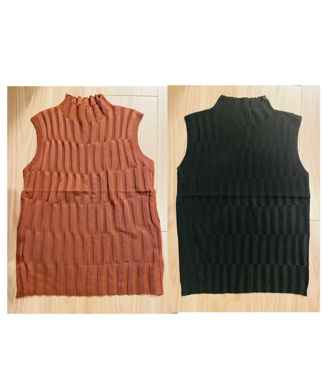 【新品】2枚セット　レディース　ニット　ベスト　袖なし　フリーサイズ　ブラウン　茶色　ブラック　黒　韓国　韓国ファッション