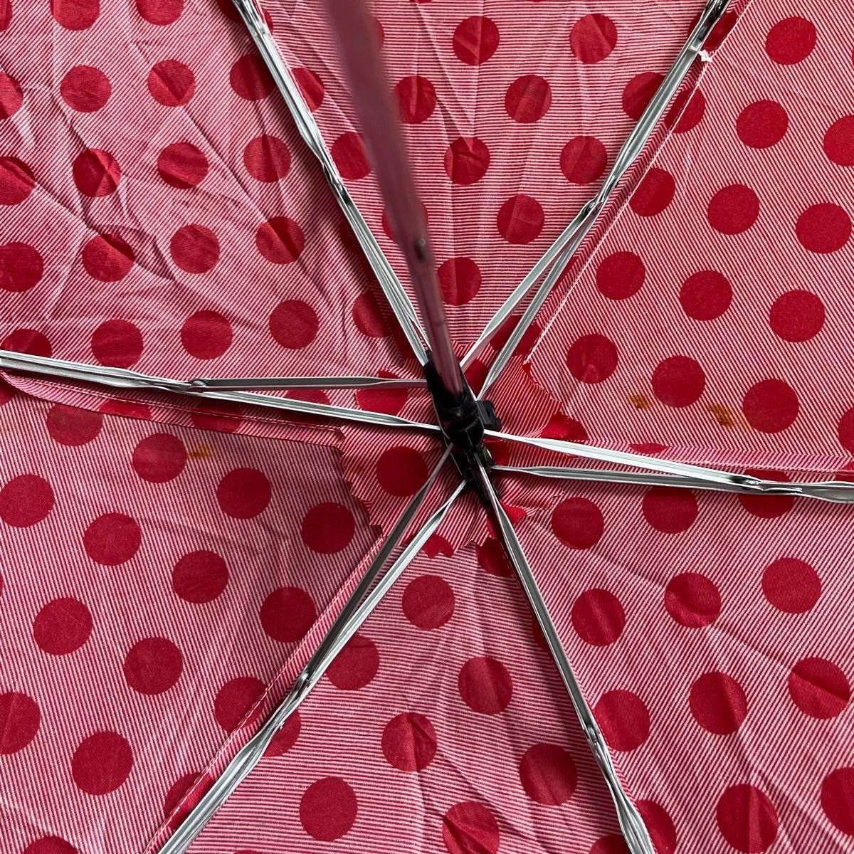 【used】折りたたみ傘 傘 折り畳み傘 軽量 雨具 雨傘 水玉 ドット 赤 ウォーターフロント　可愛い　通学