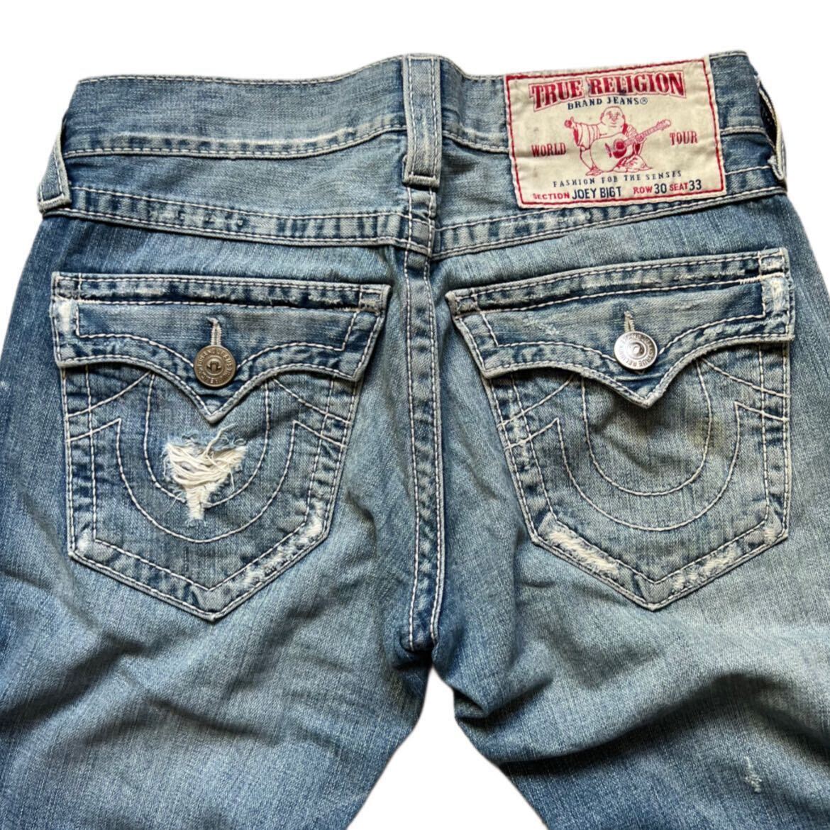 Rare 00s TRUE RELIGION distressed flare denim pants archive collection vintage made in USA トゥルーレリジョン フレアデニムパンツの画像7