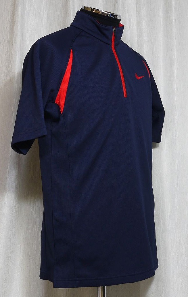 ☆NIKE GOLF ナイキ ゴルフ ハーフ ジップ 半袖 メンズ ポロシャツ ゴルフシャツ Mサイズ ネービーにレッド_画像5