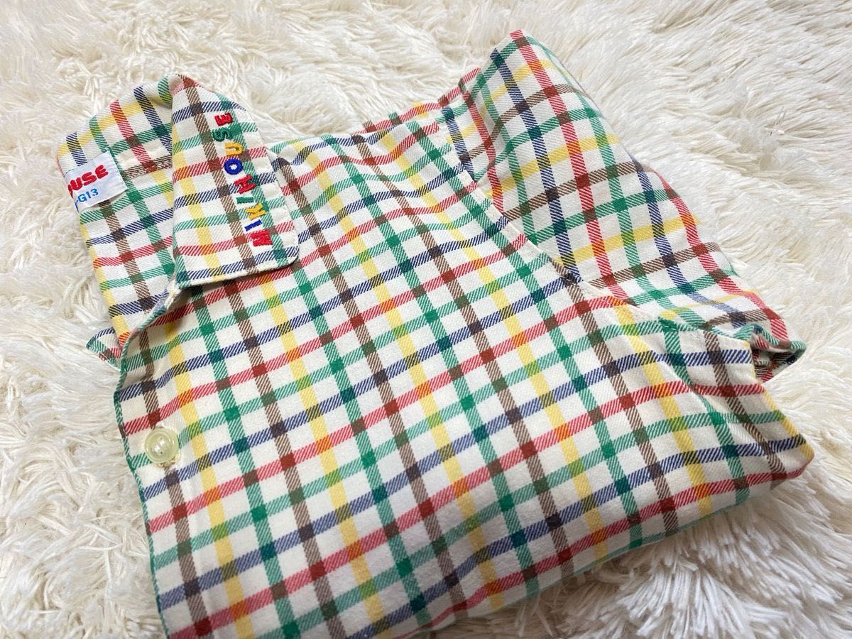 ミキハウス　チェックシャツ　90サイズ　トップス　子ども　シャツ　日本製　羽織り コットン 長袖 柄 ボタン mikihouse