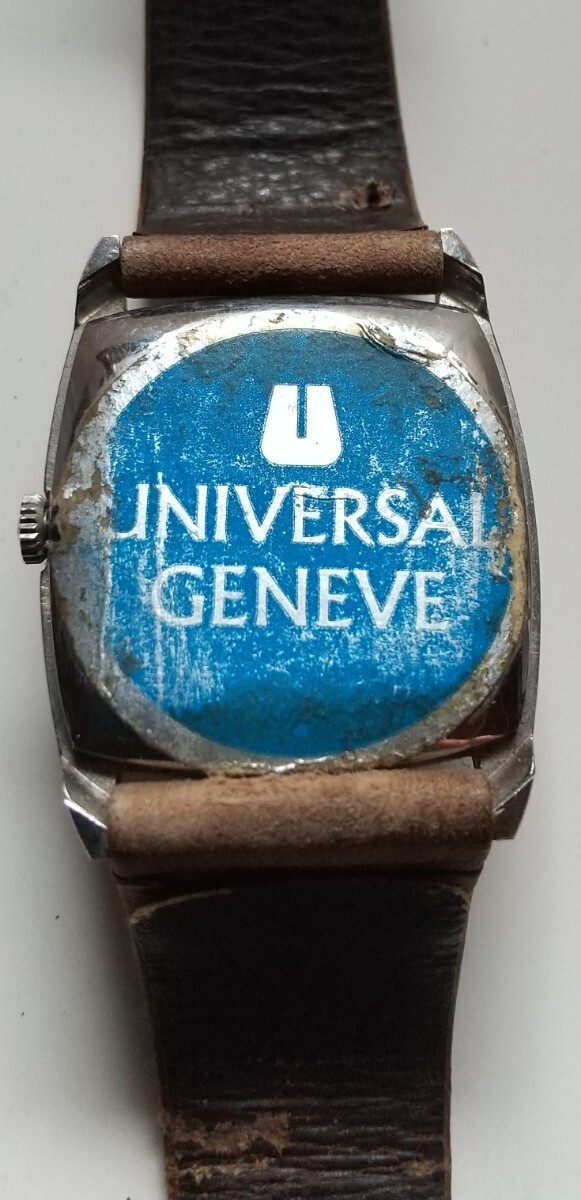 ユニバーサルジュネーブ(UNIVERSAL GENEVE) 手巻メンズ腕時計2品 不動品も雰囲気良好 要メンテ品 1970年頃 昭和レトロ_革ベルトケース裏側(シール付)