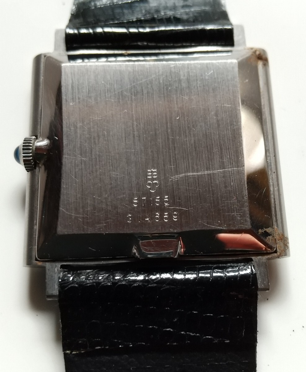 コルム(CORUM) スクエア 手巻メンズ腕時計 REF57155 モザイク文字盤(一部腐食有) 色石竜頭 薄型ケース 1980年頃 昭和レトロ 要メンテ品の画像5
