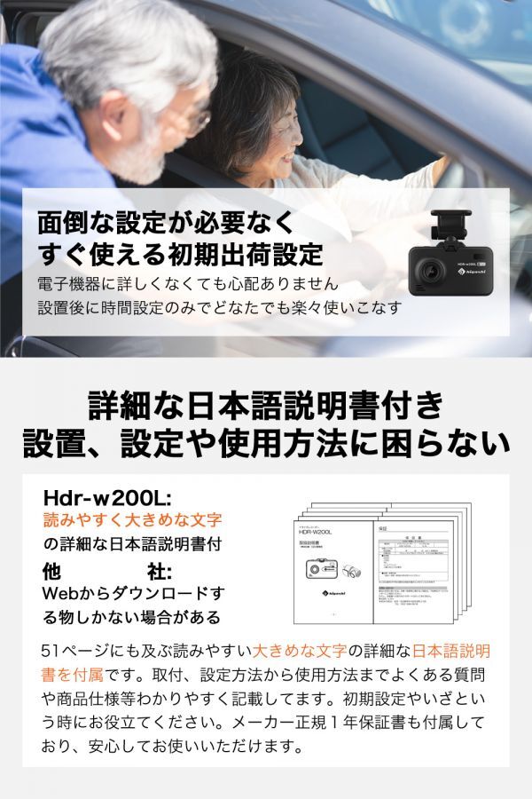 中古美品 HDR-W200L ドライブレコーダー 前後 カメラ 200万画素 1080P フルHD高画質 広角 常時 衝撃録画 GPS 前後 2カメラ １の画像6