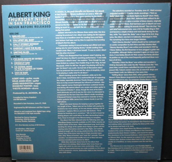 レア盤-Blues-USオリジナル★Albert King - Thursday Night In San Francisco[LP, '90:Stax MPS-8557]_画像2