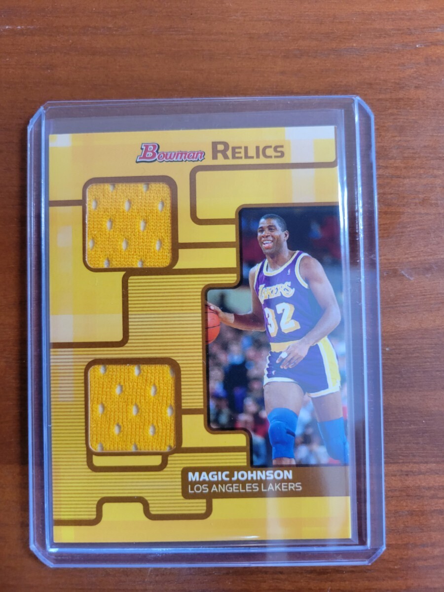 07-08 Bowman Draft Picks & Stars Relics Double Jersey Magic Johnson Lakers マジック ジョンソン ジャージ 50シリの画像1