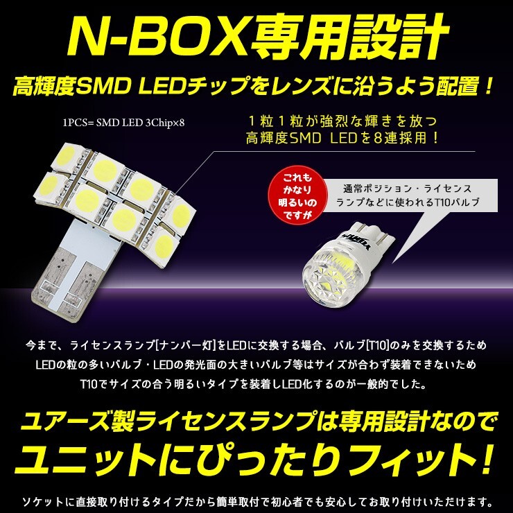 NBOX/NBOXカスタム ナンバー灯 LED ライセンス ランプ N-BOX 車検対応 T10 1個 ホンダ HONDAの画像4