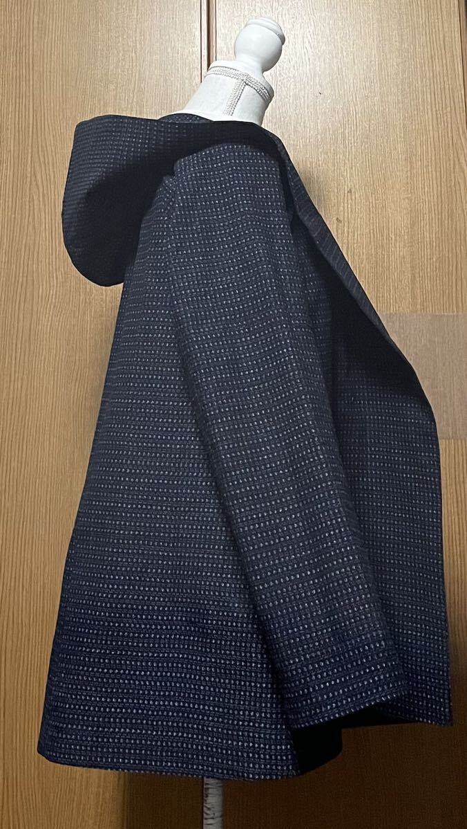 着物リメイク シンプル 書生絣のフード付きジャケット L〜LLサイズの画像2