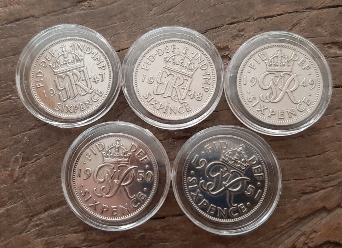 1947~1967英国の幸せのシックスペンス20枚セット イギリス からラッキー6ペンスウエディングコイン美品 本物 カプセル付き
