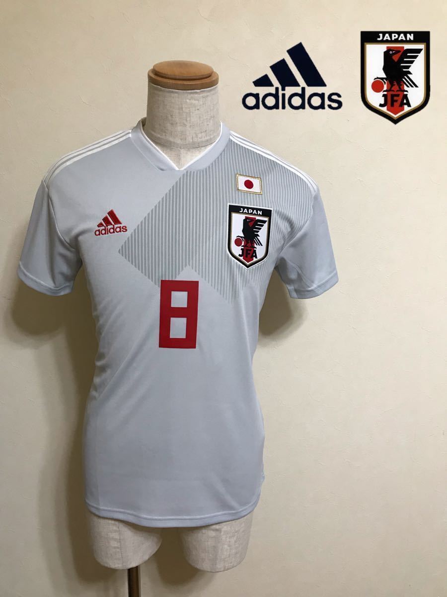 【新品】 adidas JFA JAPAN サッカー 日本代表 ユニフォーム トップス 2018-2019 アウェイ 背番号8 原口元気 サイズM 半袖 グレー BR3627_画像1