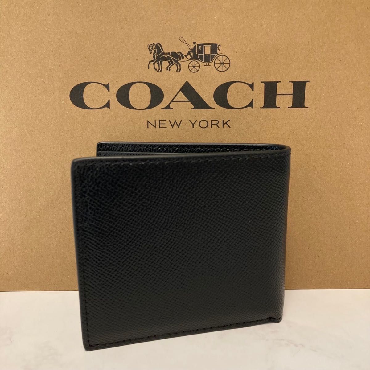 新品　COACH 長財布　コーチ　二つ折り財布　レディース メンズ シンプル ブラック Cロゴ