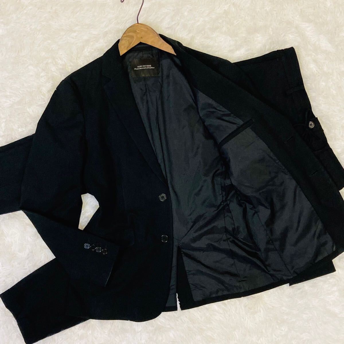 ナノユニバース セットアップ スーツ テーラードジャケット ブレザー 2B 総裏地 洗える オンオフ メンズ M ブラック 黒 NANO UNIVERSEの画像1