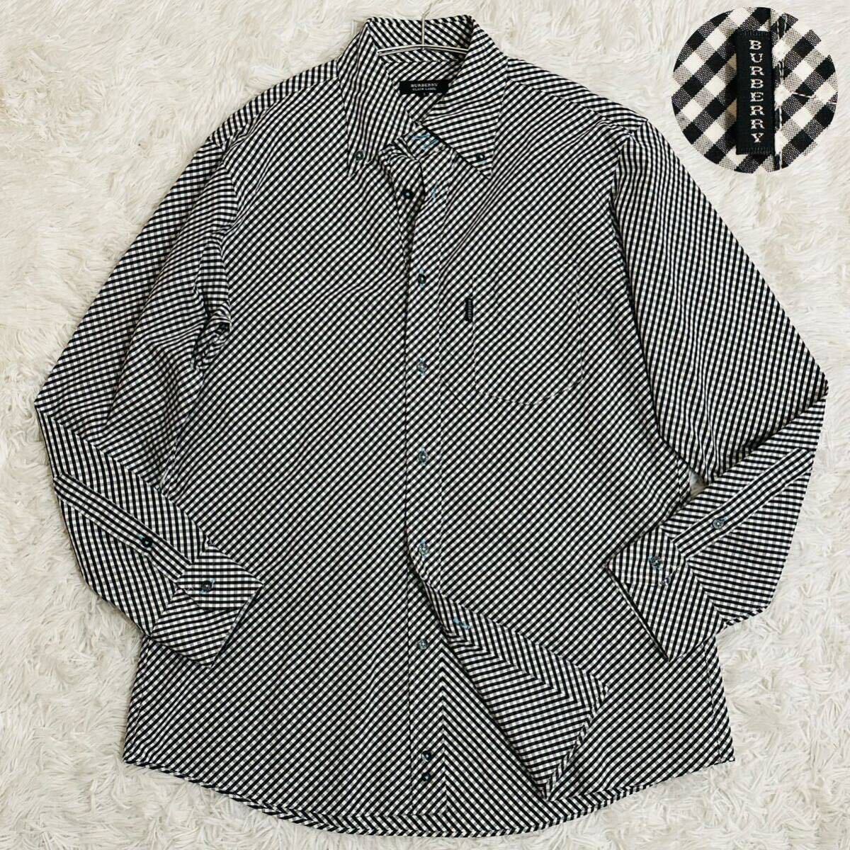  beautiful goods! rare L(3) absolute size XL rank Burberry Black Label long sleeve shirt silver chewing gum check du evo to-niBDpis name BURBERRY BLACK LABEL