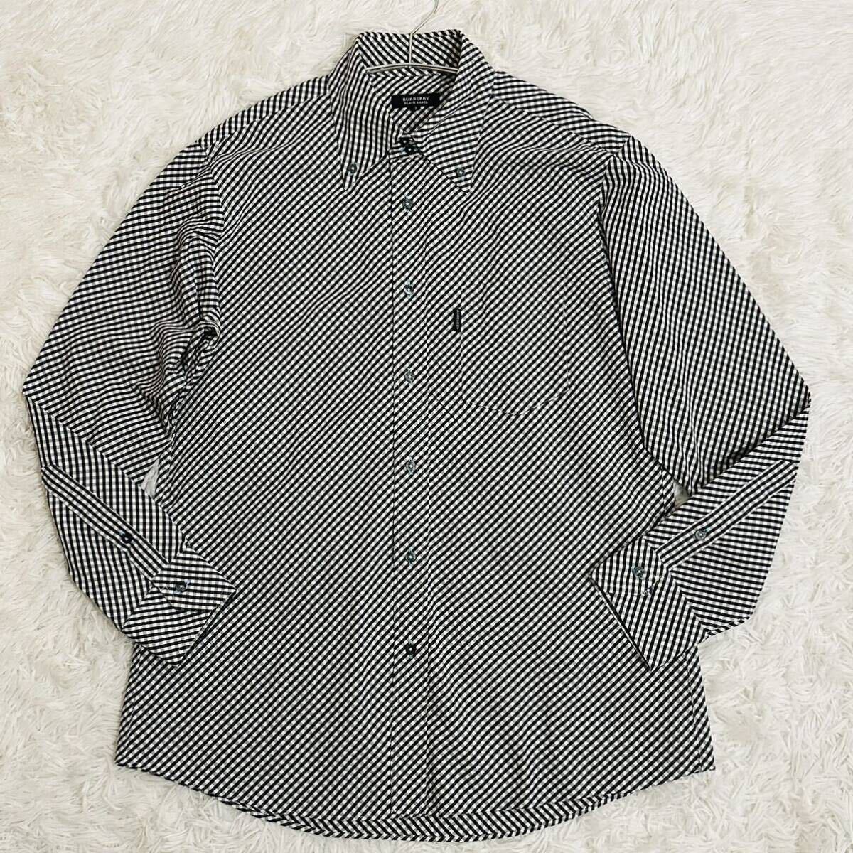  beautiful goods! rare L(3) absolute size XL rank Burberry Black Label long sleeve shirt silver chewing gum check du evo to-niBDpis name BURBERRY BLACK LABEL