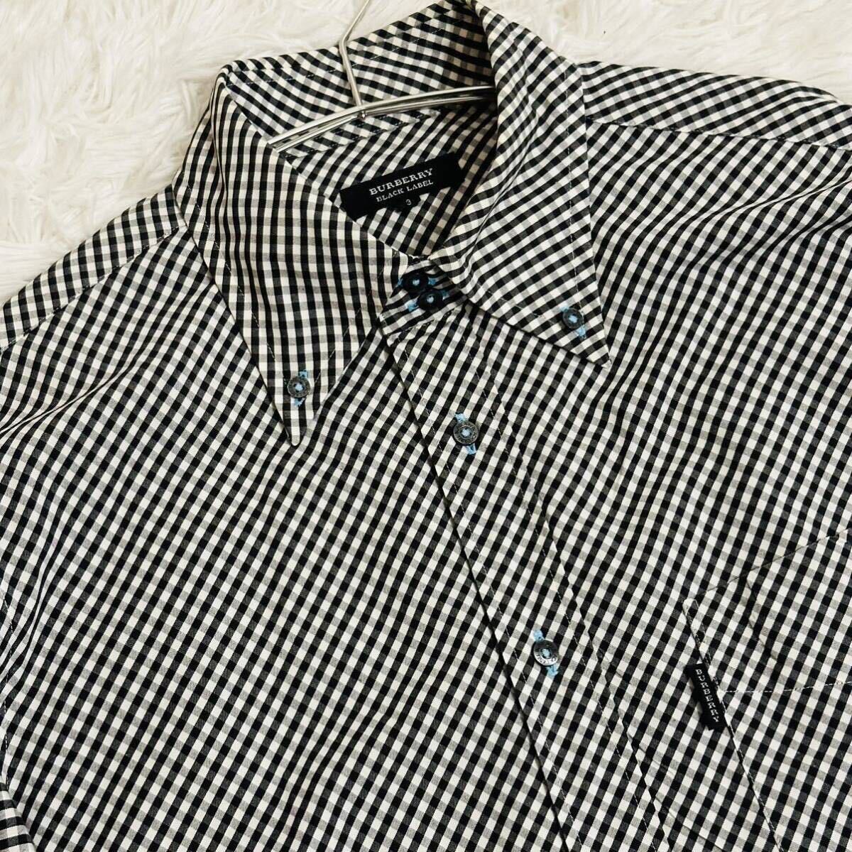  beautiful goods! rare L(3) absolute size XL rank Burberry Black Label long sleeve shirt silver chewing gum check du evo to-niBDpis name BURBERRY BLACK LABEL