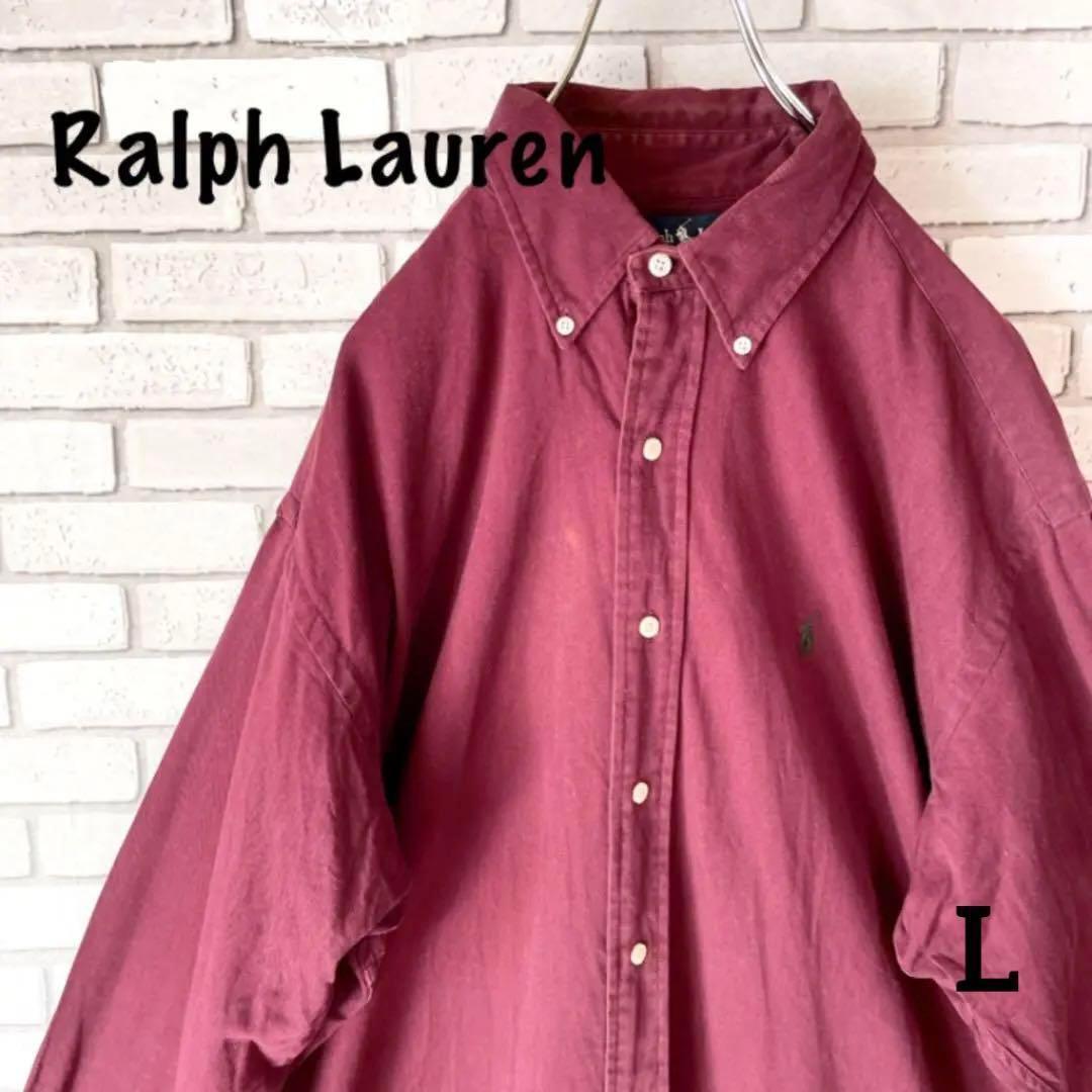 RALPH LAUREN ラルフローレン 長袖ボタンダウンシャツ　刺繍ポニーロゴ　エンジ　Lサイズ BD_画像1