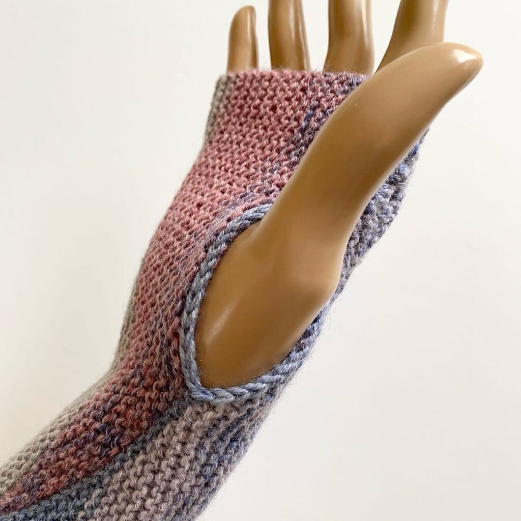 コットン混 オパール毛糸 手編み 冷房対策 UV ハンドメイド ハンドウォーマー カバー 指なし手袋 F_画像8