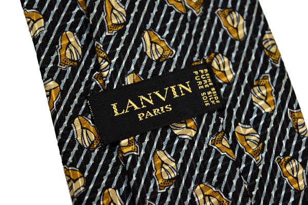 N-1148★送料無料★LANVIN PARIS ランバン パリ★フランス製 ブラック黒色 ストライプ 小紋柄 シルクネクタイ_画像3