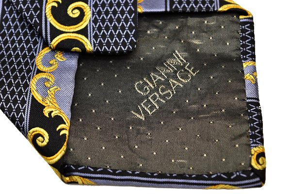 N-1149* бесплатная доставка * прекрасный товар *GIANNI VERSACE Gianni Versace * Италия производства черный чёрный цвет роскошный тканый ткань шелк галстук 
