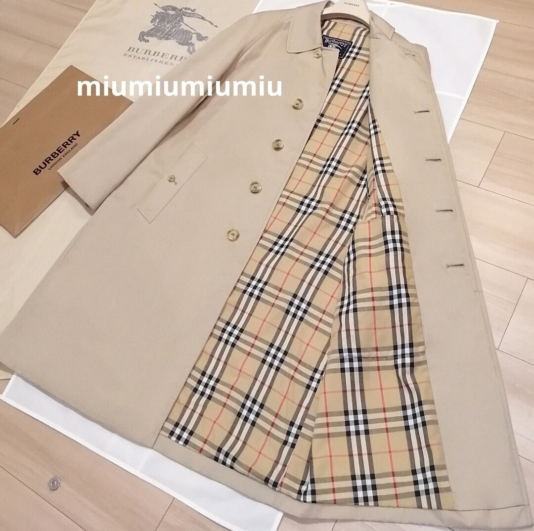 最終価格●本物上質● BURBERRYS Burberrys バーバリー BURBERRY ステンカラーコート ノバチェック ベージュ トレンチコート L XL の画像3