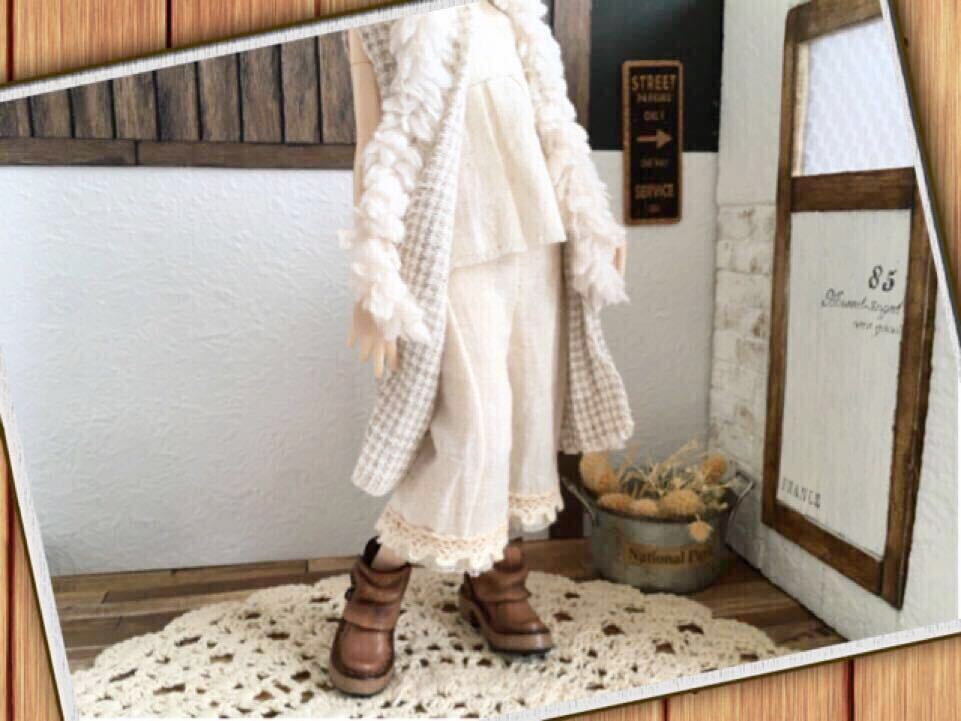 ＊革＊ドレープ&ボタン＊men'sライク＊ブーツ靴＊濃淡BR/ヴィンテージ風＊栃木レザー＊Outfit＊Doll Shoes＊＊ブライス/ピュアニーモS＊＊の画像1