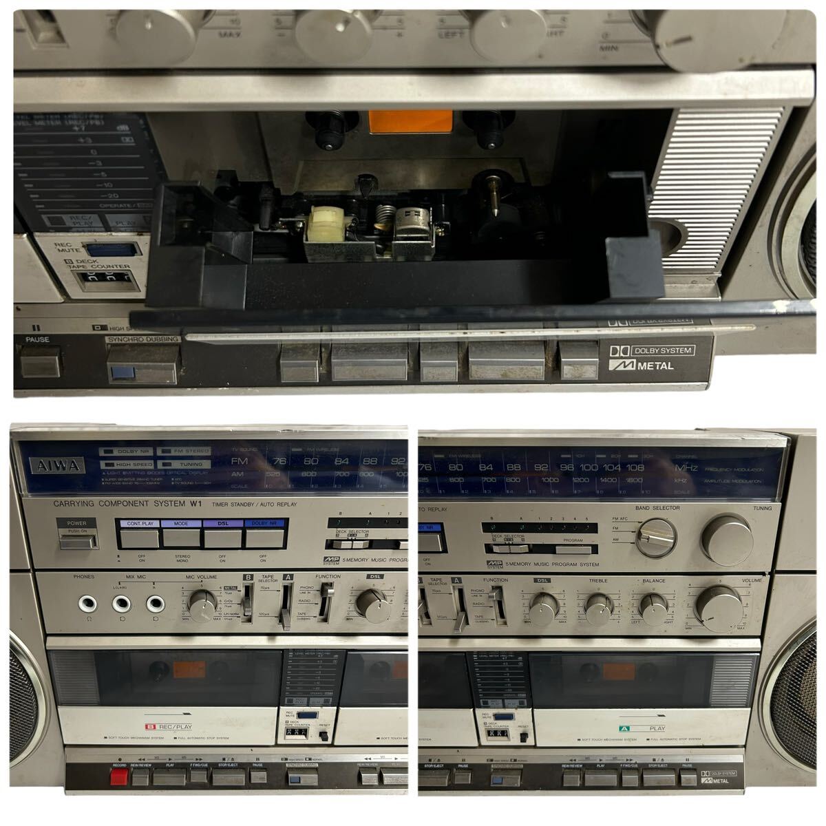 AIWA SC-W1 ダブルカセット ラジカセ ラジオ受信可能 オーディオ機器 昭和レトロ シルバー カセットデッキ コンポの画像9