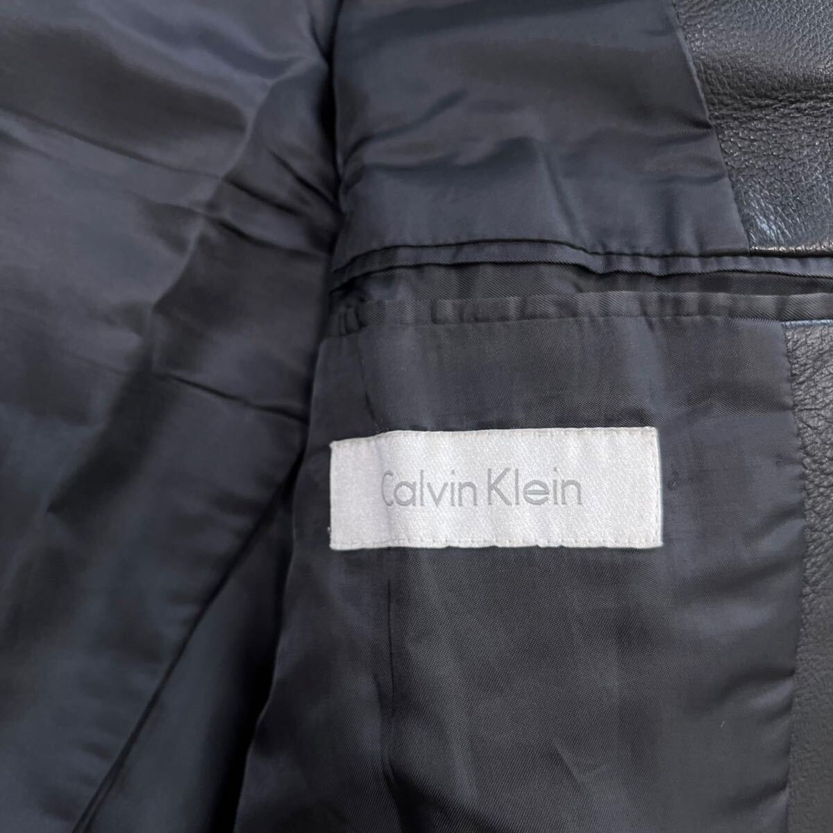 * Calvin Klein [ finest quality. ram leather ]Calvin Klein leather jacket tailored jacket sheep leather original leather black black *