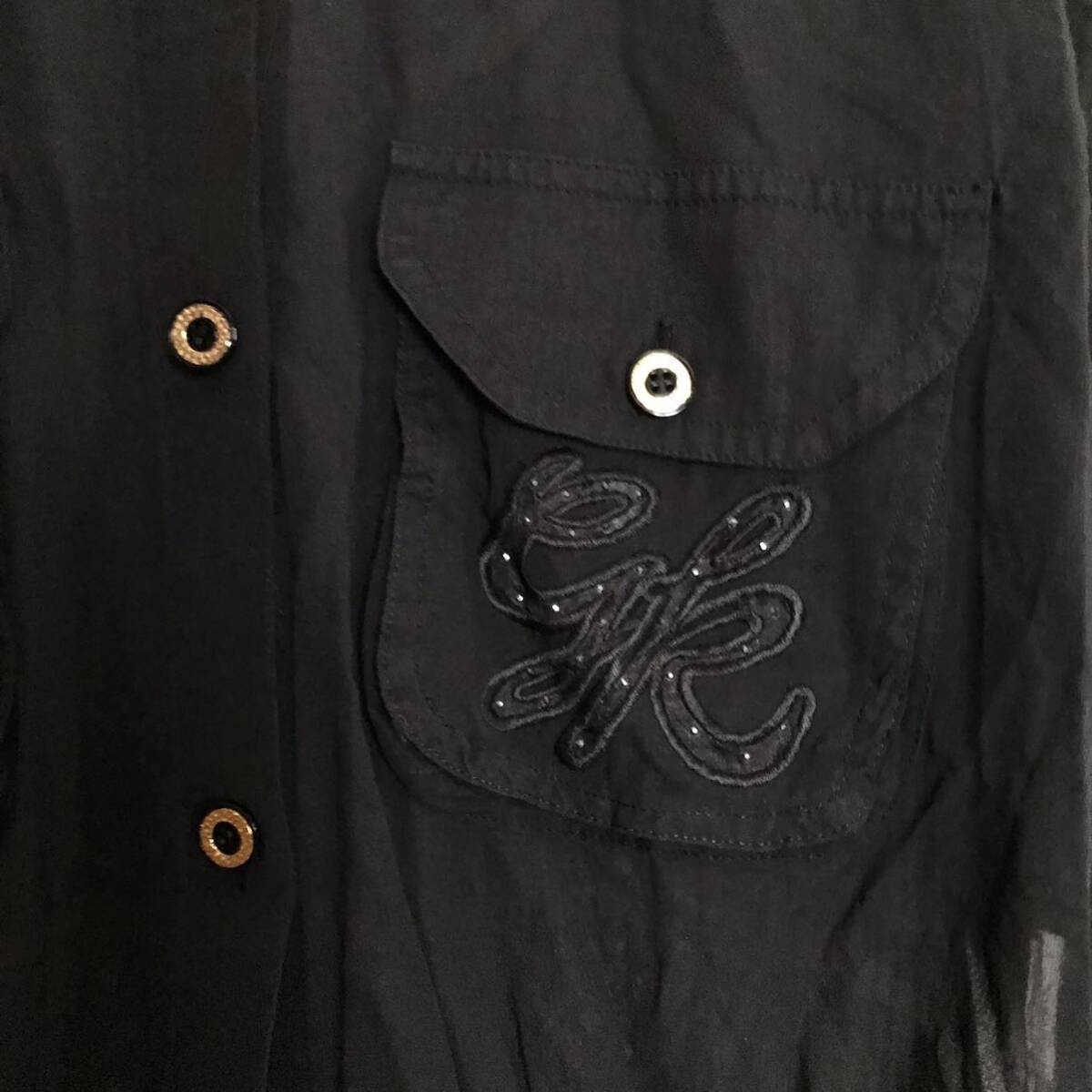 伊太利屋 シースルージャケット 刺繍&ラインストーン 11号 コットン 透け感 シアー ブラック の画像4