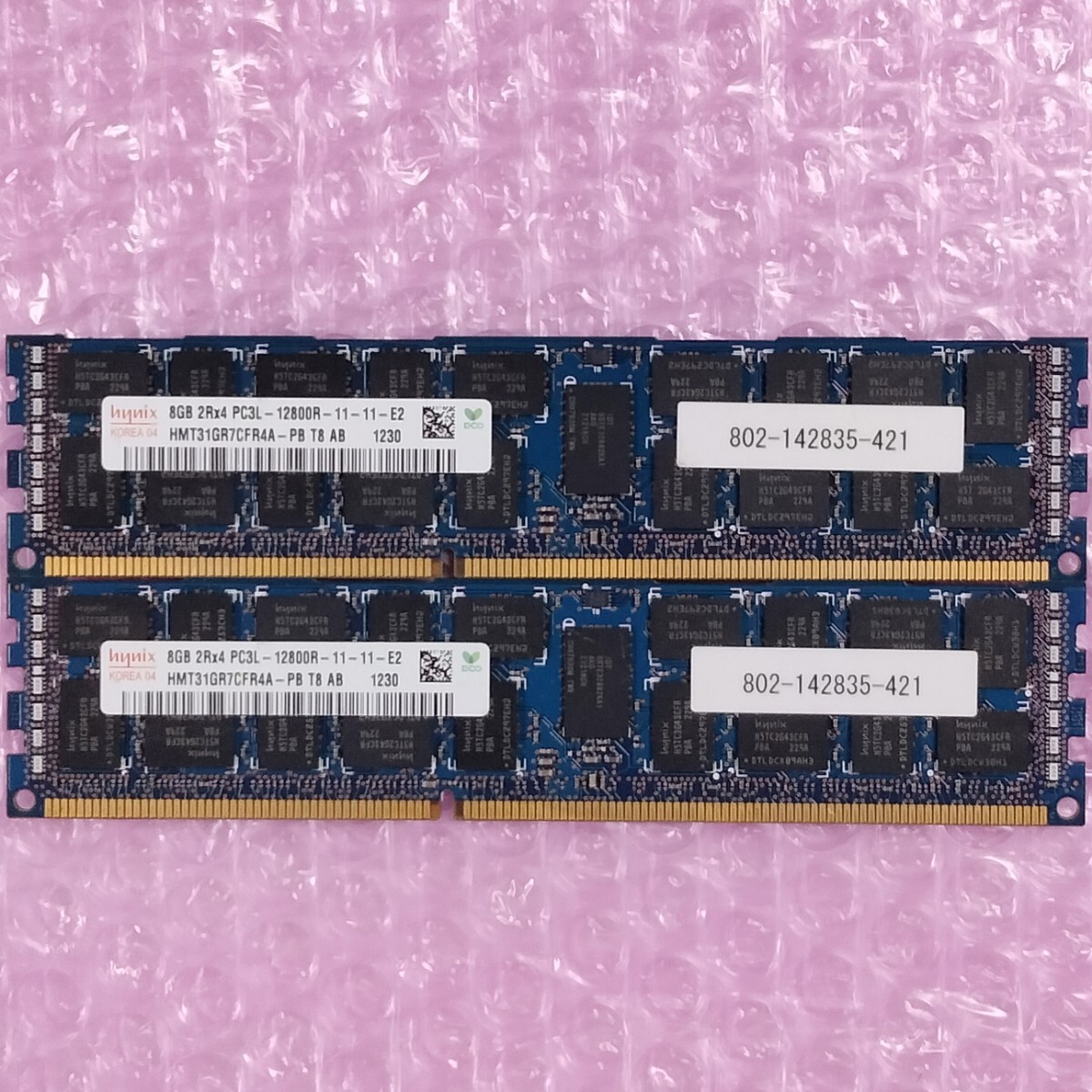 【動作確認済み】SK Hynix DDR3-1600 計16GB (8GB×2枚セット) PC3L-12800R ECC Registered RIMM メモリ_画像1